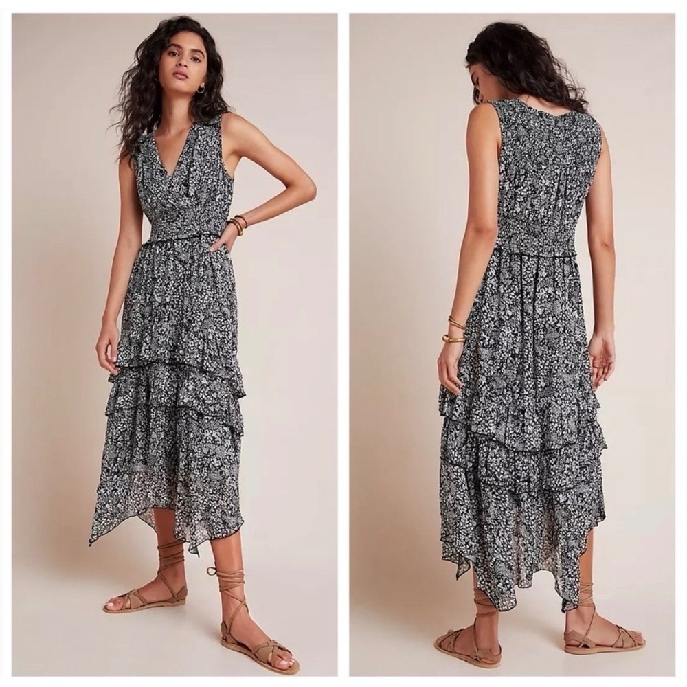 Anthropologie A+ Marcella Tiered‎ Floral Midi Dress Womens Plus Size 3X Cottage